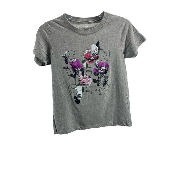 Converse Gray Floral Graphic Short Sleeve Classic Fit T-Shirt Women's Size XS - Picture 1 of 4